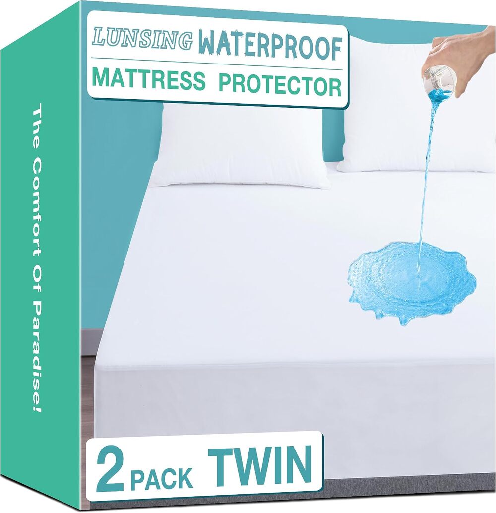 Lunsing Soft 2 Pack Twin Size Waterproof Mattress Protector with 6-16 In deep